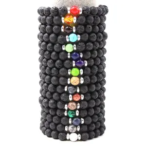 colorful natural stone alloy jewelry volcanic beaded bracelet