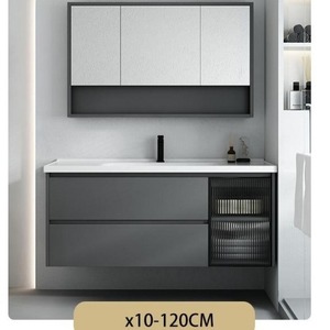 Mueble de Baño Gris CR de 90 cm con Espejo, Lavabo y Gabinete - Product Image 4