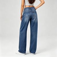 Jean Boyfriend à jambe large pour femme, taille basse, coupe ample, en denim extensible, pour un look de soirée décontracté