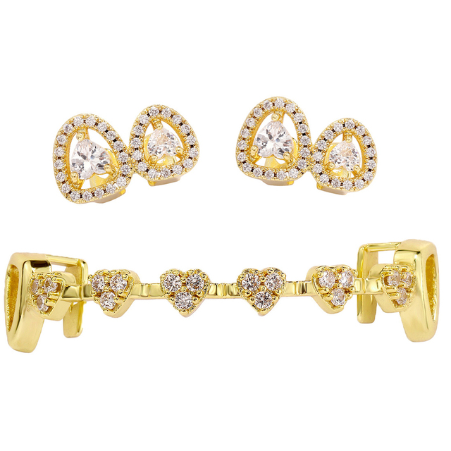 Iced Out Micro Pave CZ Punk Crown Belly Chains Top and Bottom Set Brass Copper Zircon Teeth Jewelry for Men