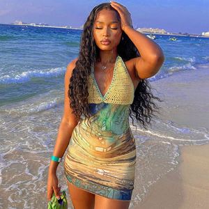Sexy Women Bikini Cover-UPS Hanging Neck <strong>Lace-up</strong> Knitted Sexy Hollow Out <strong>Summer</strong> Beach Swimwear Cover-up - Product Image 5
