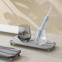 Support de Lavabo en Terre de Diatomée Naturelle, Porte-Gobelet en Diatomite, Sous-Verre de Salle de Bain, Plateau en Pierre Absorbant l'Eau à Séchage Rapide pour Lavabo