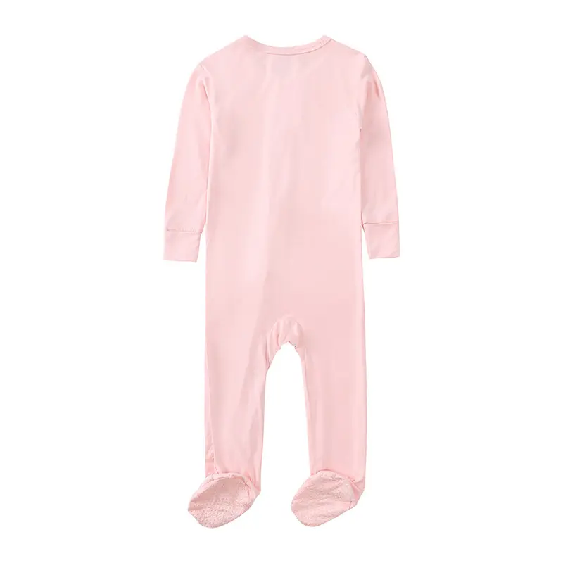 Personalizado color sólido tela de bambú recién nacido bebé cremallera ropa onesie bambú viscosa niño guantes de goma conjunto Pijamas