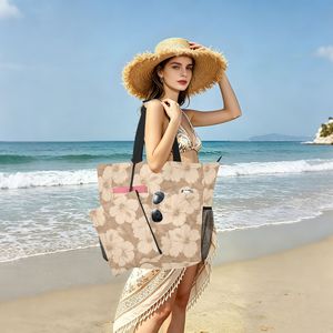 Bolsa de Mano Reutilizable de 2 Piezas con Estampado Floral para las Vacaciones, Bolsa de Mano de Verano para Mujer con Bolsillos de Malla, Bolsa de Playa con Logotipo Personalizado y Bolsa Adicional - Product Image 2