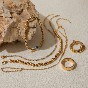 <span class=keywords><strong>Bracelet</strong></span> de main réglable <span class=keywords><strong>avec</strong></span> anneau, motif Œil de l'Évil, perles dorées, élastique, chaîne tennis, pierres de zircon - Product Image 4
