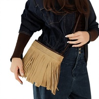 Tas Selempang Kulit Asli Estetika Western Revival dengan Rumbai untuk Wanita, Gaya Jalanan, Serbaguna, Tas Messenger Kulit Asli Berumbai