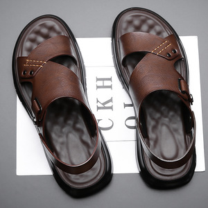 รองเท้าแตะหนังแบบเปิดนิ้วเท้าสำหรับผู้ชาย พื้นหนา รองเท้าลำลองชายหาด สวมใส่สบาย สีพื้น สีน้ำตาล สีเทา สีดำ 2311 - Product Image 2