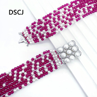 Collier en perles de verre magenta multi-couches de luxe européen américain pour femmes de l'usine DSCJ, collier en perles artificielles S925 tendance