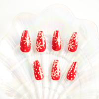 Uñas Postizas Rojas con Copos de Nieve Navideños, Uñas Postizas Cortas en Forma de Ataúd, Puntas de Uñas Reutilizables para Decoración Navideña