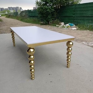 Factory New Hotel Hall Furniture Luxury Gold Stainless Steel Rectangular Glass Wedding Dining <b>Tables</b> And Chairs - Product Image 4