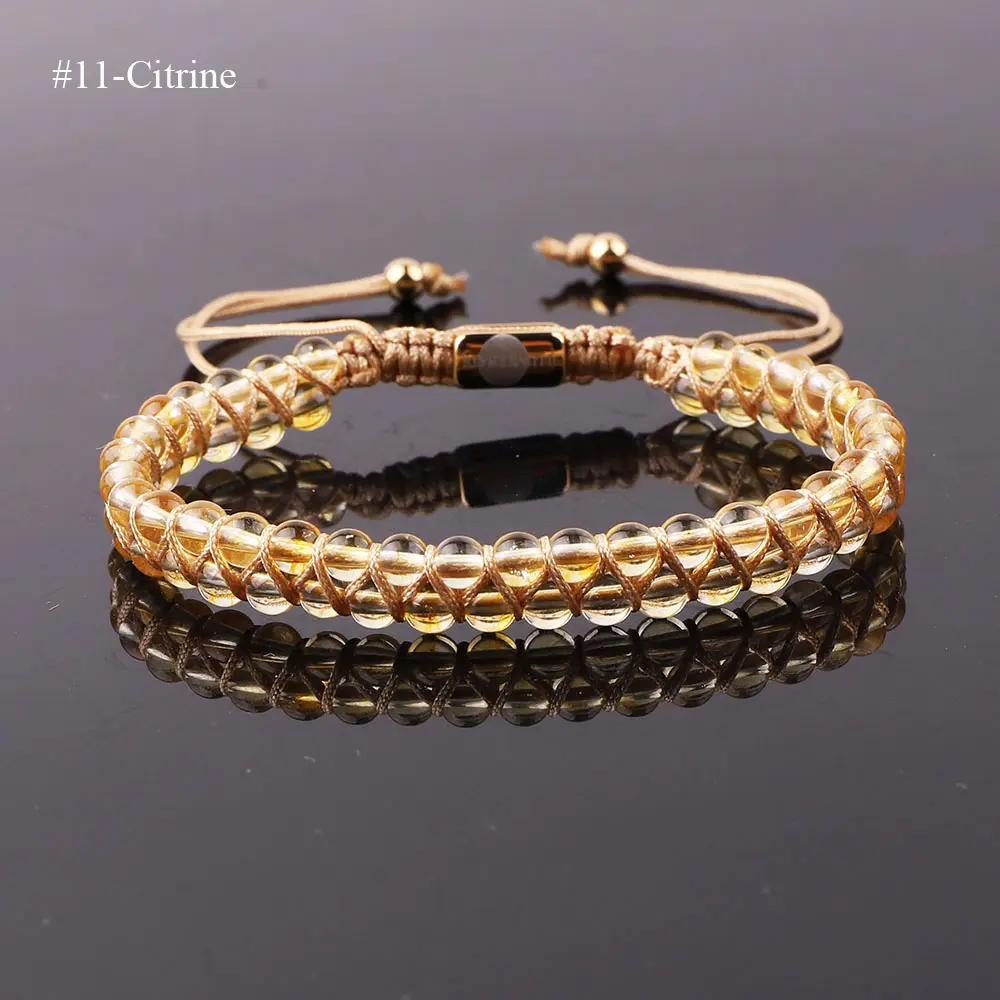 High Quality 4mm Natural Stone Quartz Agate Gemstone Double Layer Braided Custom Logo Beaded Macrame Bracelet JBS12491