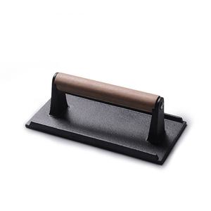 <span class=keywords><strong>Plaque</strong></span> de cuisson en <span class=keywords><strong>fonte</strong></span> pour <span class=keywords><strong>barbecue</strong></span> avec poignée en bois, antiadhésive et facile à nettoyer, chromée, pour grillades de steak et de calamars - Product Image 4