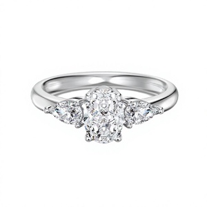 For Women Promise 925 Sterling Silver <b>Rhodium</b>/Gold Plated Engagement Wedding Classic Oval Three-Life Stone Zircon <b>Ring</b> - Product Image 2
