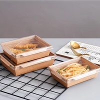 Boîte à salade jetable en papier kraft personnalisée avec division, impression offset, adaptée aux sushis, étanche et résistante à la chaleur