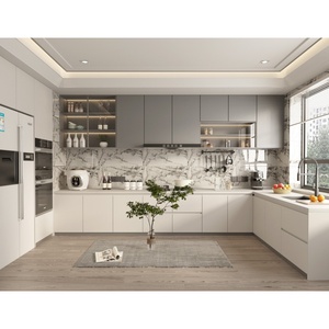 Juego de Muebles de Cocina Modulares Modernos Ecológicos con Acabado en Laca/Acrílico Blanco, Diseño Gratuito por 48 Horas, Cajones con Rieles y Grifo para Comedor - Product Image 1