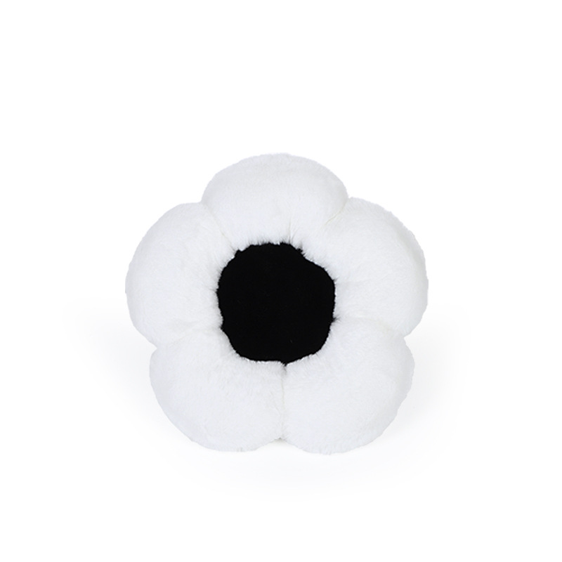 Appui-tête fleur en poils de lapin, blanc avec noyau noir