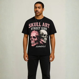 T-shirt da uomo personalizzata in cotone pesante, stile streetwear, con design teschio gotico, vestibilità oversize squadrata, produzione all'ingrosso sostenibile - Product Image 1