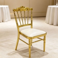 Chaise de banquet de mariage Chiavari en or, sculptée, en métal, de luxe, avec coussin rembourré, vente en gros