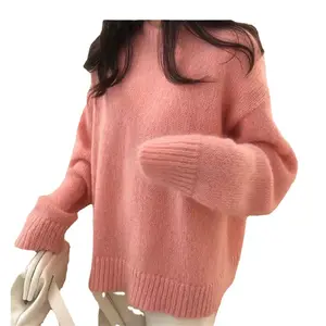 Mohair Sweater wanita harga rendah, pakaian rajut Luaran leher bulat lembut musim gugur dan musim dingin untuk perempuan