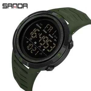 SANDA 6014 de marca de los hombres reloj de pulsera digital alarma luminosa resistente al agua multi-funcional de los muchachos de la moda relojes led