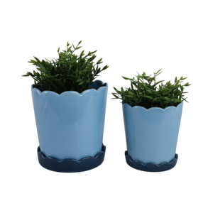 Pots de fleurs en céramique à bord festonné, design émaillé brillant, jardinières pour la décoration intérieure - Product Image 2