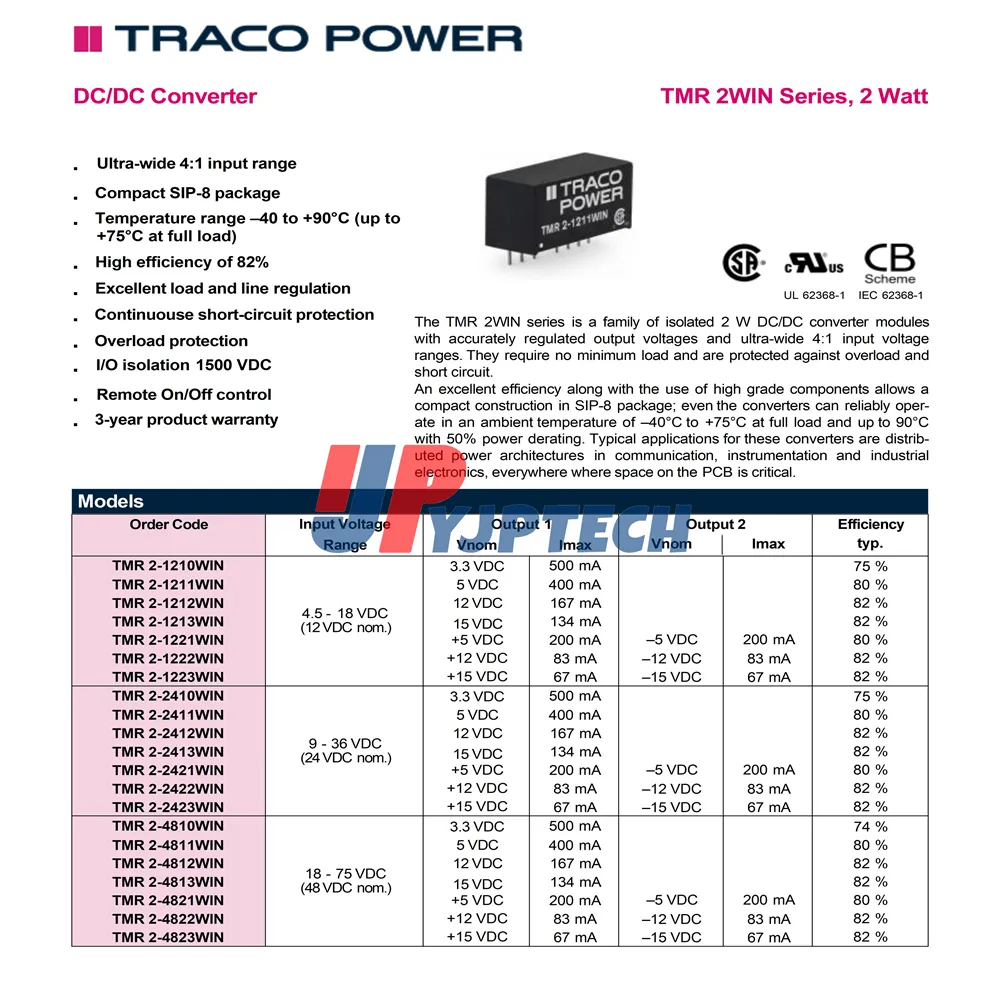 Modulo di alimentazione di alta qualità TMR2-2423WI-2W DC-DC convertitore di TRACOPOWER TMR2-2423WI