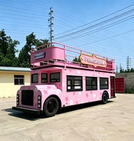 Camion de restauration mobile vintage en forme d'autobus à deux étages, pour snacks, pizzas, glaces, café et restauration rapide