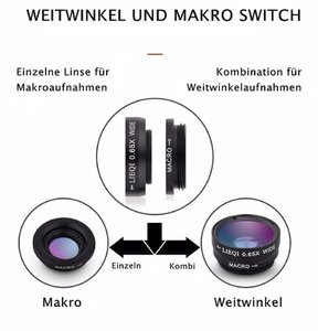 Kit di Lenti per Fotocamera Smartphone 3-in-1 HD: Grandangolo, Macro e Fisheye con Clip Universale per <span class=keywords><strong>iPhone</strong></span> e Android - Product Image 2