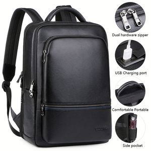 Nuevo Diseño de Maletín de Cuero Genuino para Oficina, con Cierre, Puerto USB, Impermeable, Mochila para Portátil, Diseño Escolar - Product Image 2