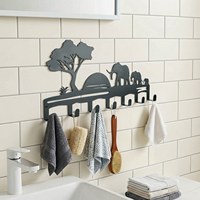 Porte-clés mural en métal, motif famille d'éléphants de la savane africaine au coucher du soleil, pour entrée, clés, chapeaux, sacs, décoration murale pour la maison