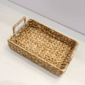 Tissage naturel jacinthe d'eau osier plateaux de service ensemble de 6 plateaux avec poignées intégrées organisateur de stockage ouvert panier de service - Product Image 5