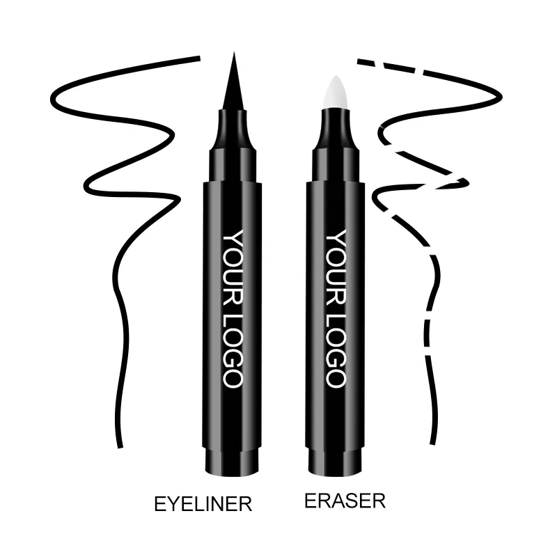 Özel etiket su geçirmez renkli sıvı eyeliner kalem tek ucu silgi eyeliner kalem silgi ile