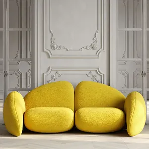 奥米西卡萨豪华设计装饰客厅沙发织物橙色羊绒i形臂沙发咖啡厅酒店单人沙发