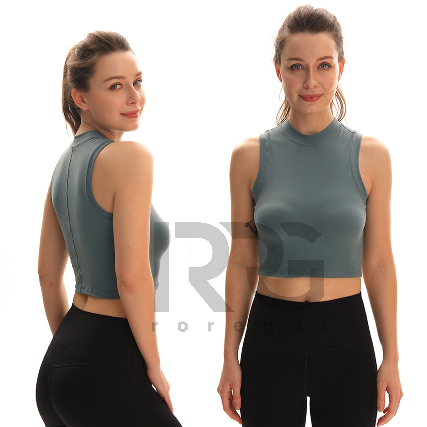 2023 New Style High Round Neck Yoga Top Gather Shockproof High Strength Navel Sports Fitness Vest