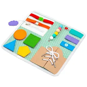 Tablero Busy plegable suave para niños pequeños juguetes Montessori junta de actividades sensoriales para niños pequeños vestido de aprendizaje para el hogar, coche o avión