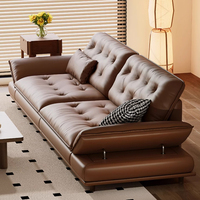 Elegante Sofá Convertible Moderno de Tres Plazas en Cuero Genuino, Mueble de Sala de Estar de Lujo, Diseño Minimalista, Estilo Cama, con Relleno de Esponja