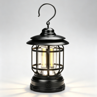 Lanterne de camping rétro à LED, fonctionnant sur piles, portable, pour l'extérieur, à suspendre, lampe d'ambiance vintage noire pour la randonnée
