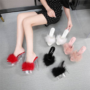 Poilu Sexy talons fins imperméable Transparent cristal léger été mariage Banquet robe formelle pantoufles sandales - Product Image 6