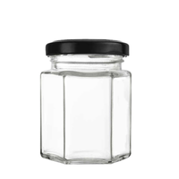 Wholesale Stock 45ml-730ml Hexagonal Glass Jar Clear Honey Storage Bottle Empty Jam Jar Screw Cap Hot Stamping