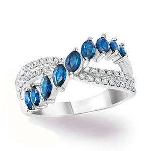 Anillo de Zafiro con Diseño de Corona T0561 para Mujer, Corte Marquesa, Piedra Preciosa Natural, Engaste Pavé, Anillos de Moda para Boda - Product Image 2