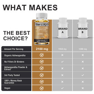 Label pribadi 120 buah akar Ashwagandha dan ekstrak lada hitam kapsul penambah suasana hati suplemen makanan - Product Image 4