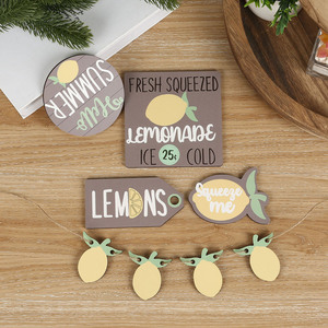 Summer Lemon Style Wooden Tiered Tray <b>Decoration</b> <b>Rustic</b> Country Farm <b>Decorative</b> <b>Home</b> Desktop Ornament Round Plant Pattern - Product Image 3
