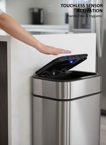 Poubelle intelligente automatique en acier inoxydable de 13 L pour intérieur 360 °   Induction sans contact, écologique, avec mode de charge ou mode batterie - Product Image 6