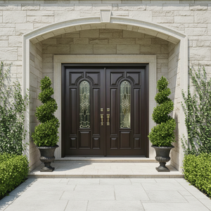 Portes d'entrée doubles en verre anti-effraction de haute qualité en <span class=keywords><strong>bois</strong></span> massif pour villas contemporaines - Product Image 4