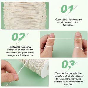 Cordon en corde cirée tressée beige de 1 mm pour la confection de vêtements, chaussures, bijoux, bracelets, colliers, <span class=keywords><strong>macramé</strong></span>, perlage, artisanat floral - Product Image 3