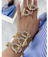 Bracelet tendance en laiton plaqué or 18 carats, géométrique, étanche, avec zircone Pava, bijoux empilables