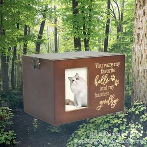 Wooden Pet <b>Urn</b> Rectangle Solid Wood Memorial Cremation Box For <b>Cats</b> And Dogs With Photo Frame Secure Storage - Product Image 4