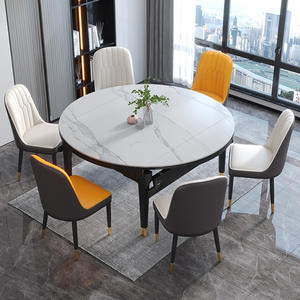 Ensemble table et chaises de salle à manger 6 pièces, plateau en marbre extensible, design moderne pour petit appartement, salon - Product Image 2