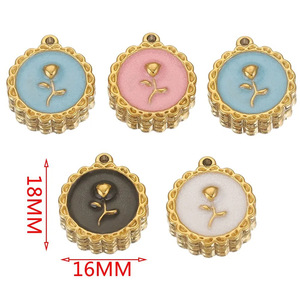 จี้เคลือบลายกุหลาบสไตล์วินเทจ |   จี้สแตนเลสสตีลชุบทอง 18K PVD สำหรับเด็ก สำหรับทำเครื่องประดับ |   กันน้ำ - Product Image 2