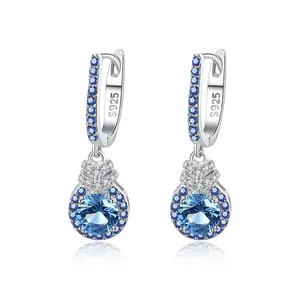 Dainty fine jewelry 925 sterling silver blue sapphire fashion elegant gemstone drop earrings for women
